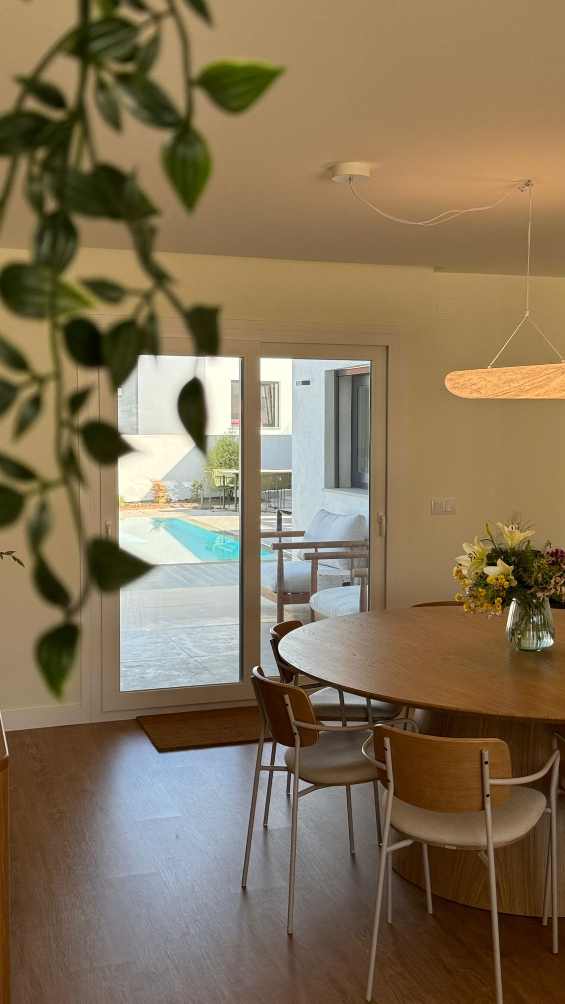 Dining room with pool view